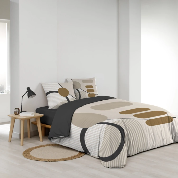 Parure de lit coton motif géométrique double face imprimée