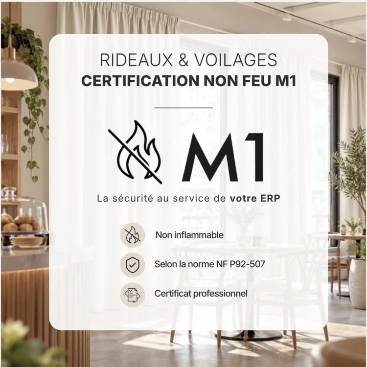 Rideau à galon fronceur occultant ignifugé M1 Non Feu