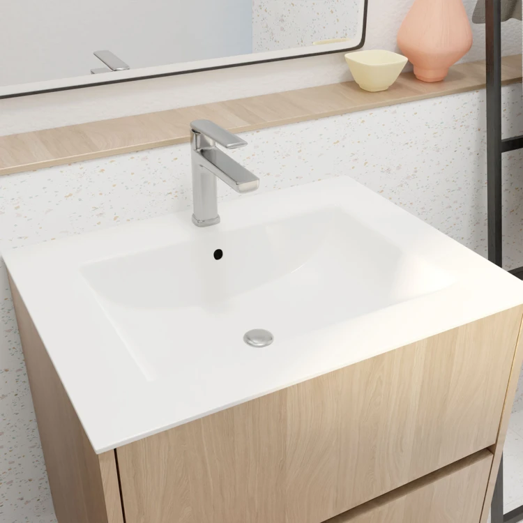 Meuble de salle de bains sur pieds avec 3 tiroirs et vasque en céramique