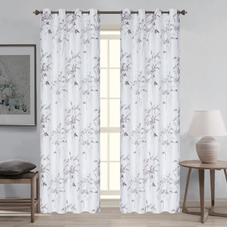 Par de cortinas opacas con ojales y estampado vegetal