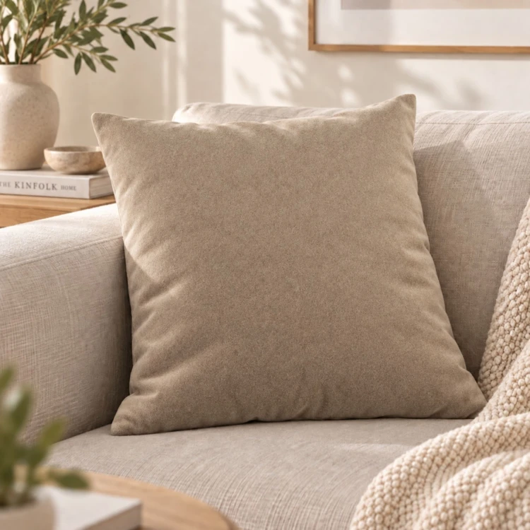 Coussin velours effet peau de pêche