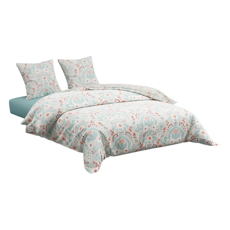 Conjunto de cama de 3 peças em algodão reversível com motivos florais