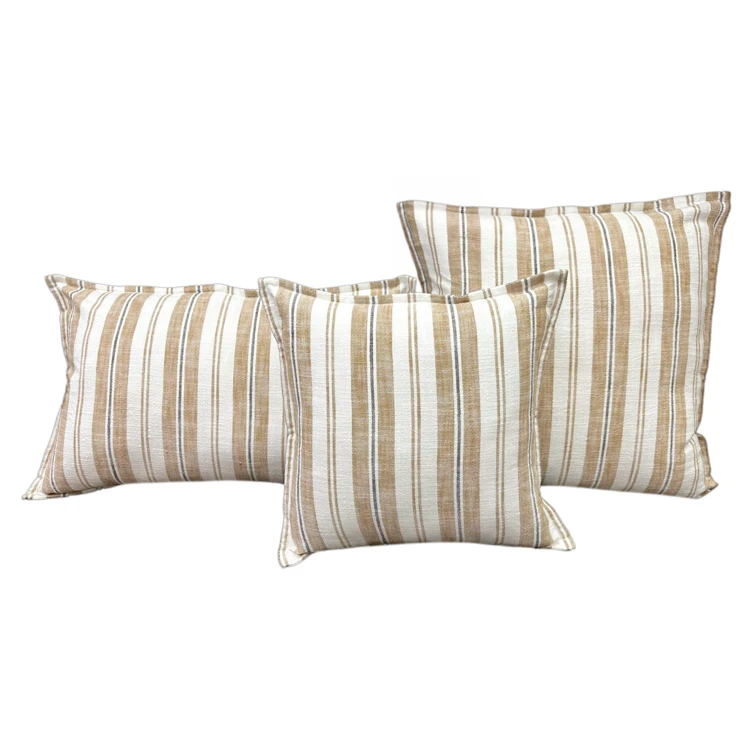 Housse de coussin réversible en coton flammé à rayures double face