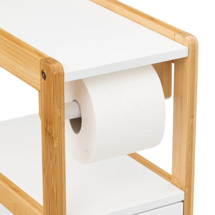 Dérouleur papier toilette avec rangement intégré en bois