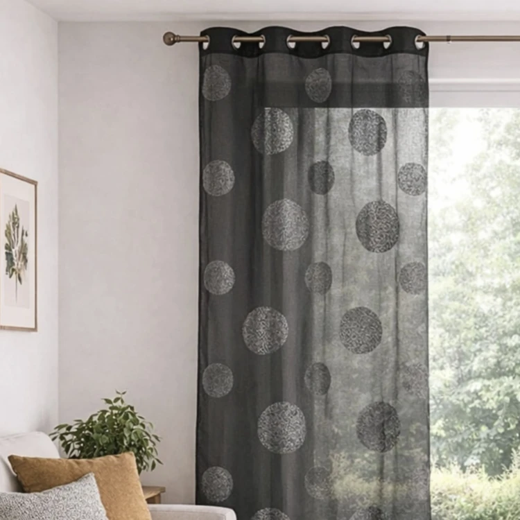 Voilage en Etamine Brodé de Ronds Mélés