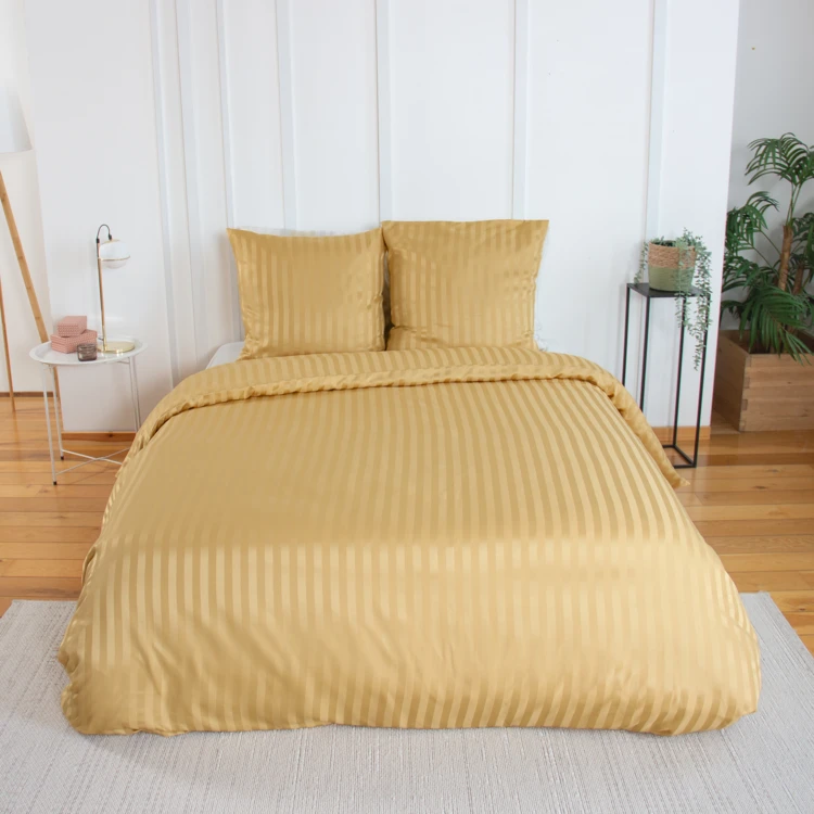 Set di biancheria da letto 3 pezzi in raso a righe sottili, copertina + federe
