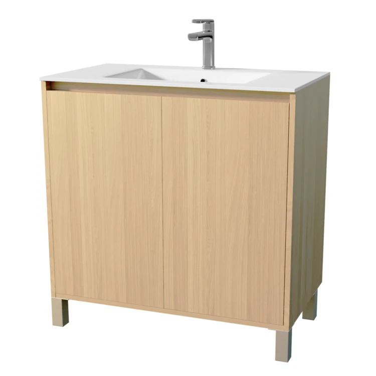 Meuble de salle de bains sur pieds avec 2 portes et vasque