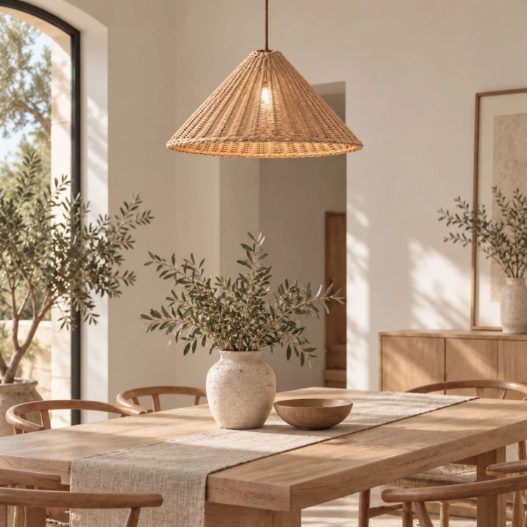 Lustre rotin tressé parasol