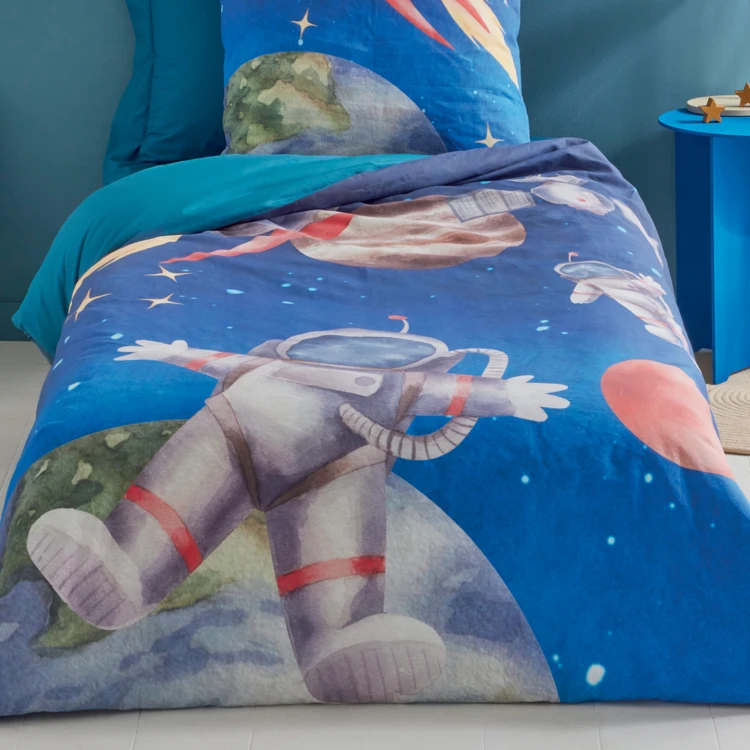 Housse de couette enfant percale de coton astronaute et fusée