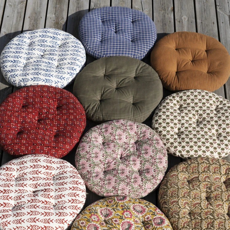 Galette de chaise ronde 100% coton fines rayures MADAM STOLTZ