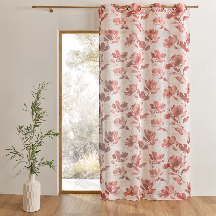 Voilage poly-lin imprimé à motif floral avec œillets