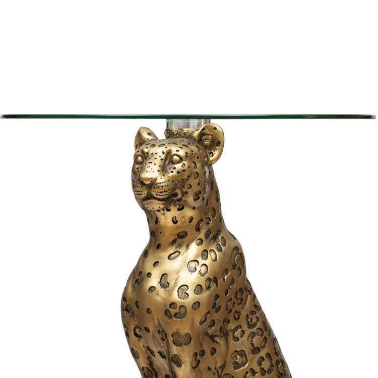 Mesa de café redonda con patas esculpidas con motivo de leopardo