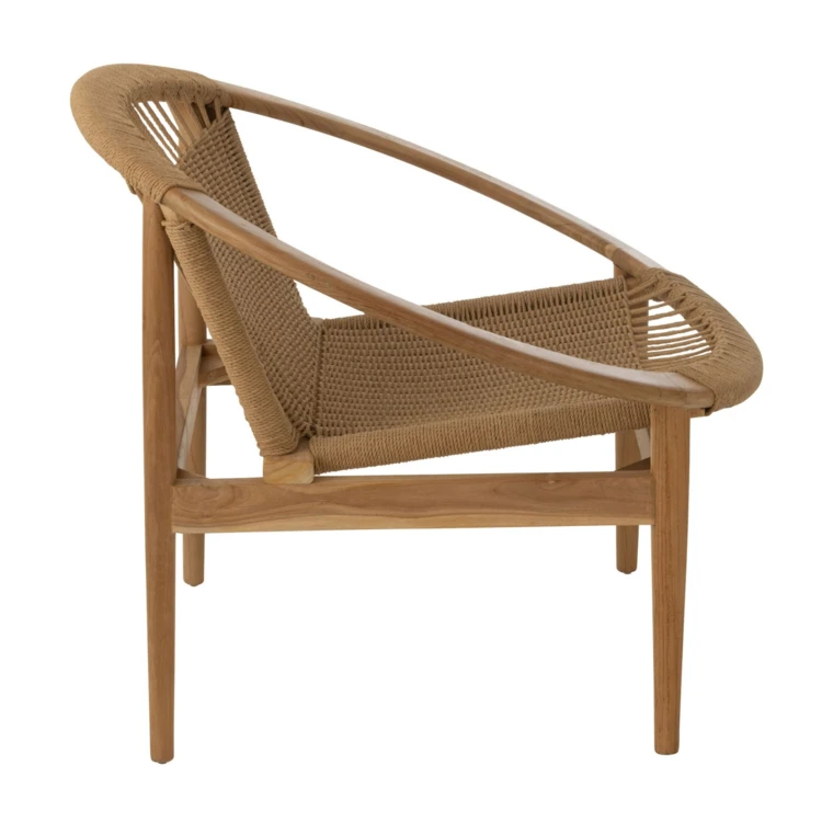 Fauteuil salon design rond bois et fibres naturelles