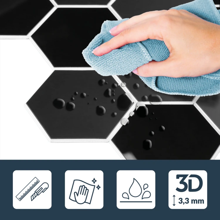 Crédence adhésive murale 3D effet carrelage hexagonal 4 pièces