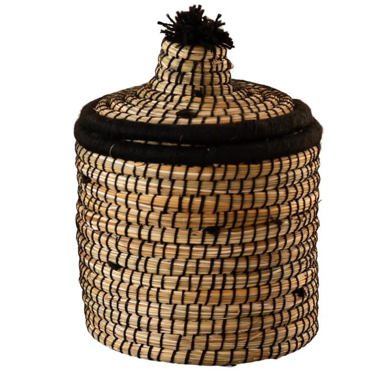 Panier avec couvercle laine