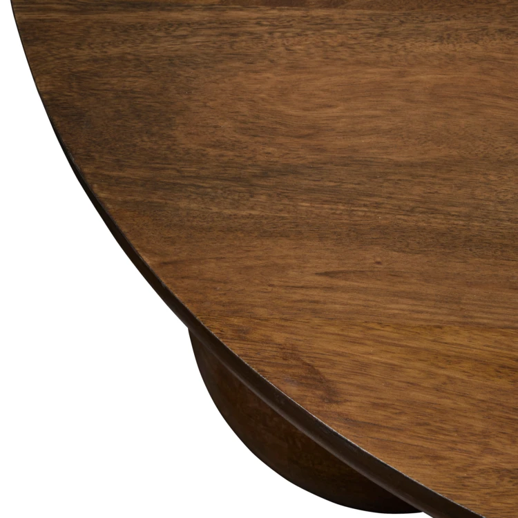 Mesa de centro redonda de madera maciza con patas redondeadas