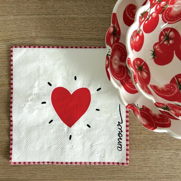 Lot de 20 serviettes papier cœur
