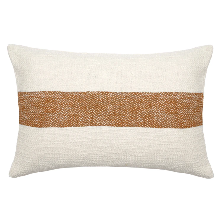 Housse de coussin rectangulaire en chambray à bande centrale