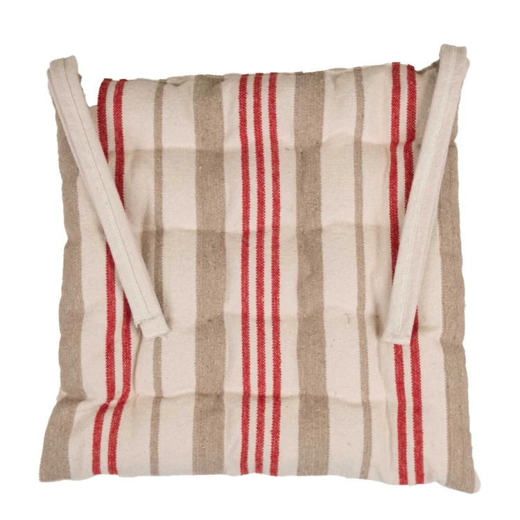 Coprisedia trapuntato a righe in tessuto canvas