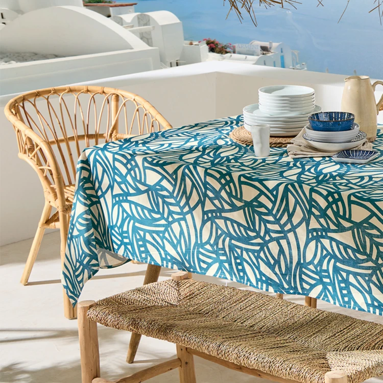 Nappe rectangulaire coton enduit feuillage abstrait