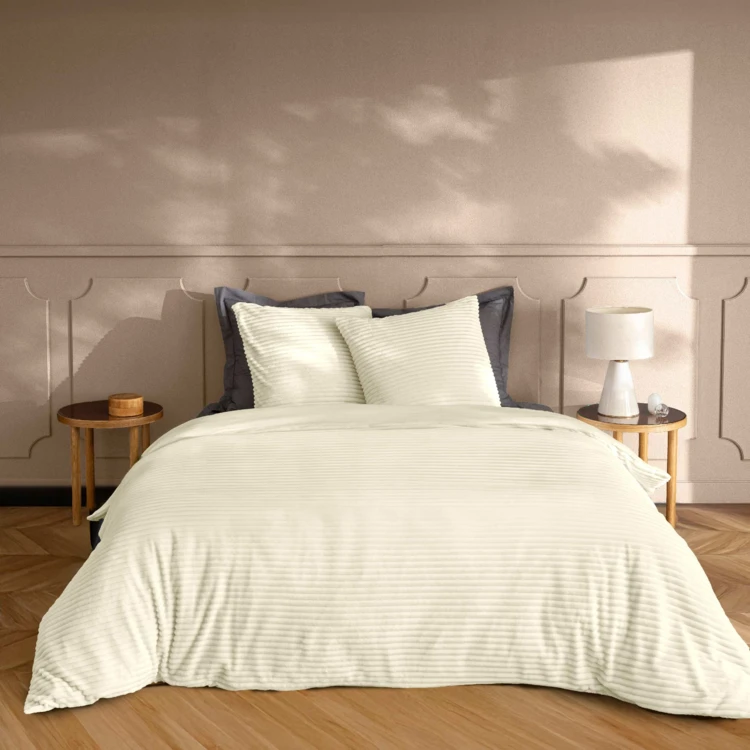 Parure de lit en flanelle relief unie avec fermeture zippée