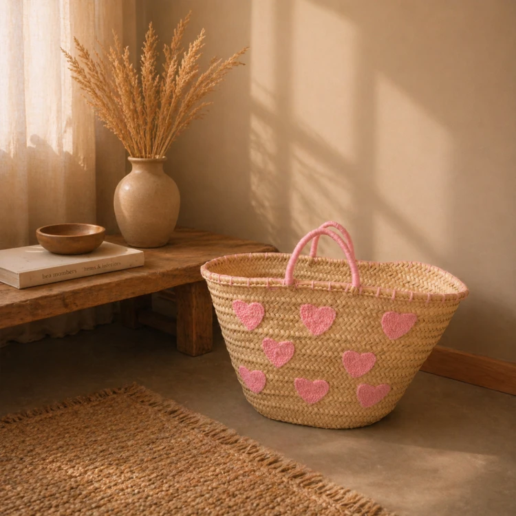 Panier Cœurs brodés