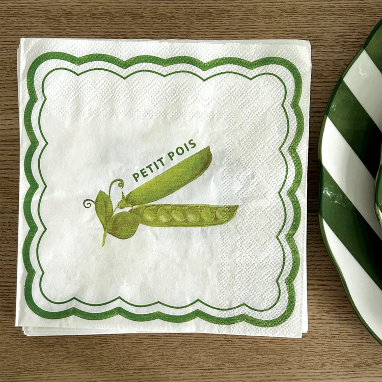 Lot de 20 serviettes en papier motif aubergine et petit pois