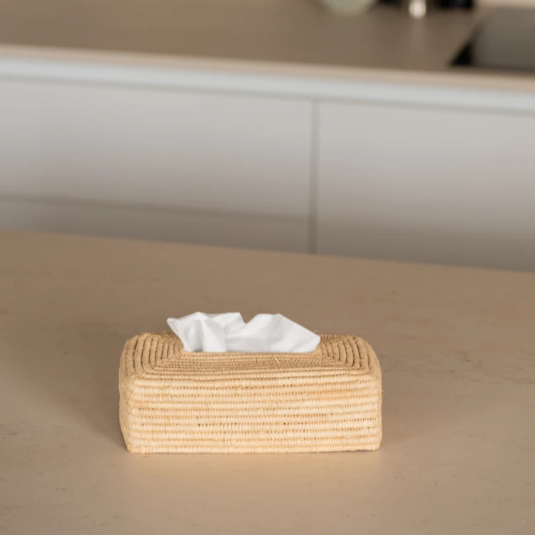 Boîte à mouchoirs en feuille de palmier naturel