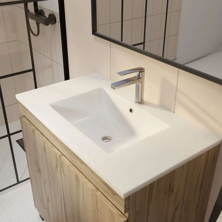 Meuble de salle de bains sur pieds 2 portes avec vasque en céramique