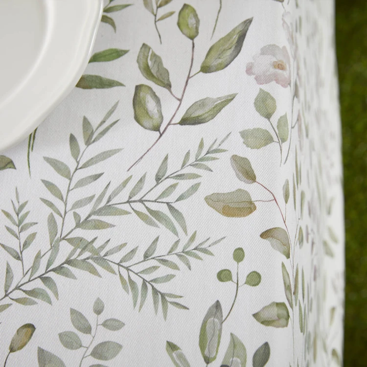 Nappe ronde en coton enduit anti-tache motif végétal