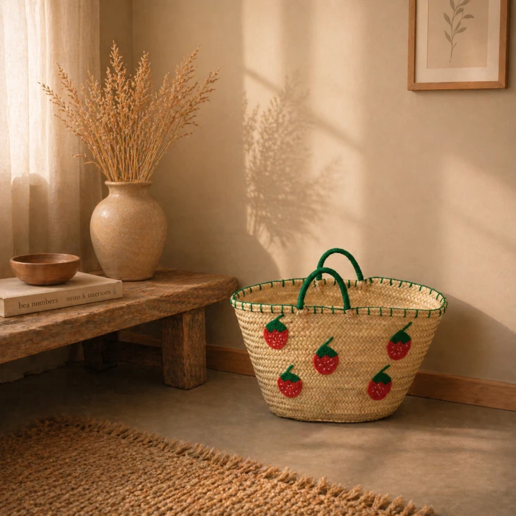 Cestino di fragole ricamato