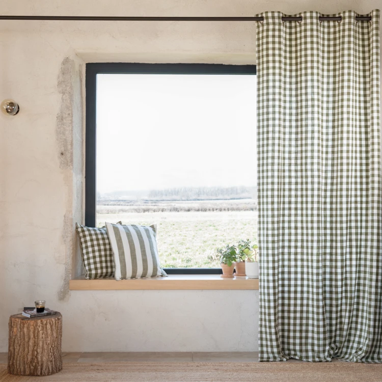 Rideau en coton effet lavé à motifs Vichy