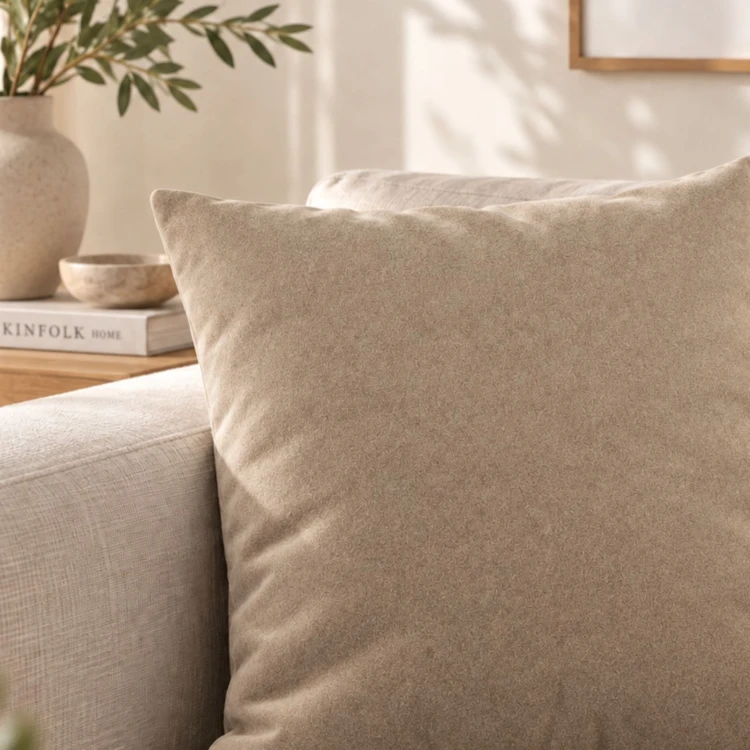 Coussin velours effet peau de pêche