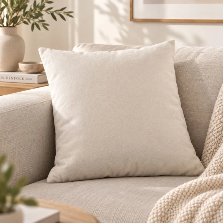 Coussin velours effet peau de pêche