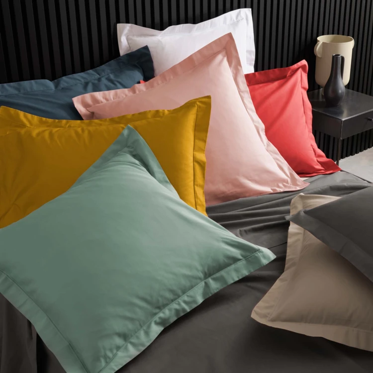 Taie d'oreiller volant plat 100% percale de coton