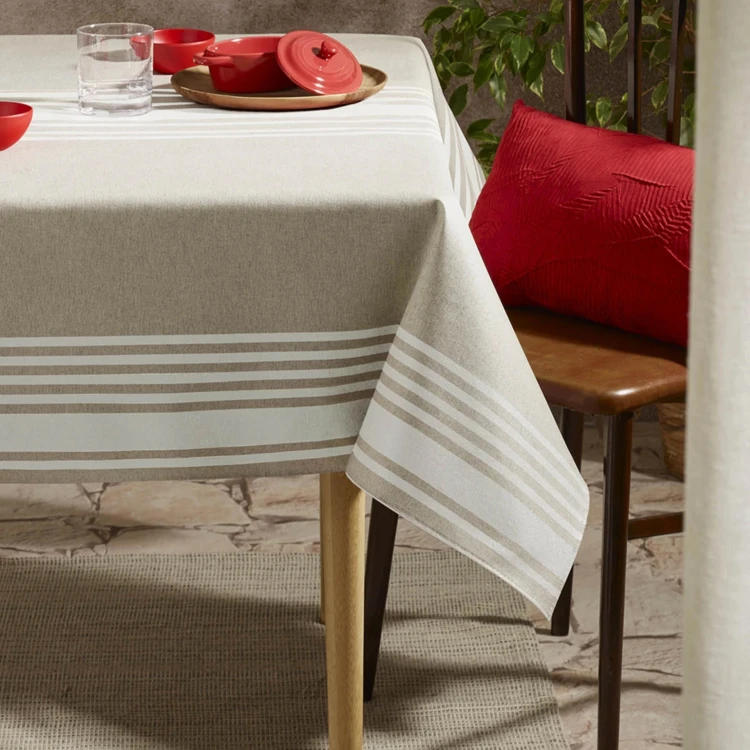 Nappe de table en polycoton enduit anti-tache à motif rayé
