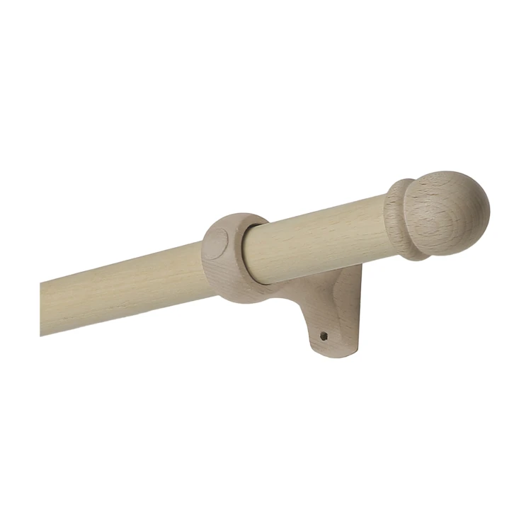 Kit tringle à rideaux en bois avec embouts ronds D28 mm