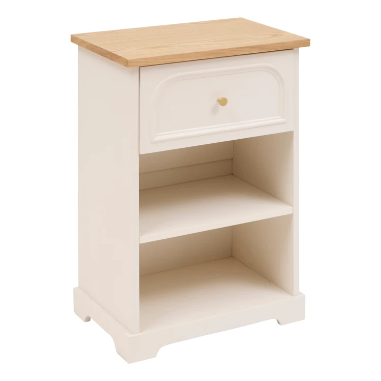 Mesita de noche de madera con un cajón y tablero de fresno