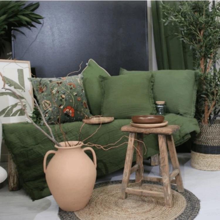 Coussin à franges en coton