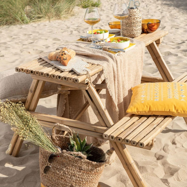 Table de pique-nique en bambou naturel