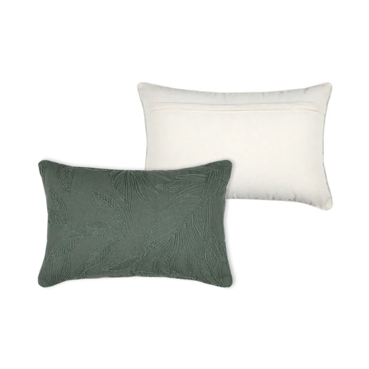 Coussin rectangulaire en coton à feuillage brodé