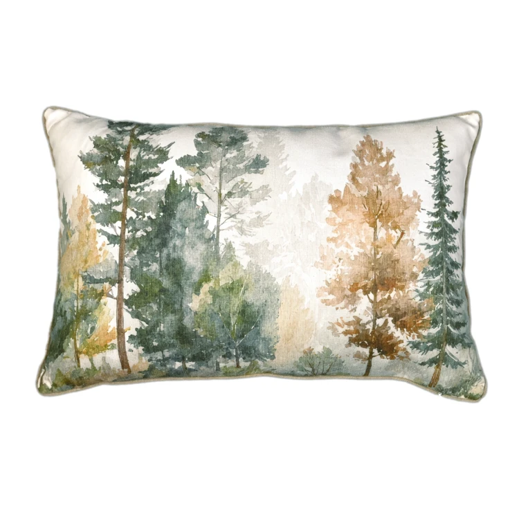 Coussin déhoussable motif aquarelle forêt