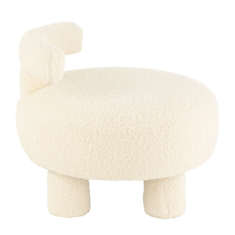 Pouf rond avec dossier en tissu bouclette