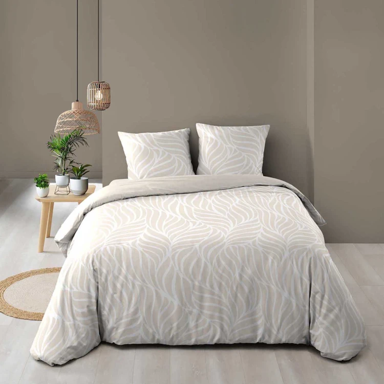 Juego de cama de 3 piezas en algodón con diseño de hojas + fundas de almohada