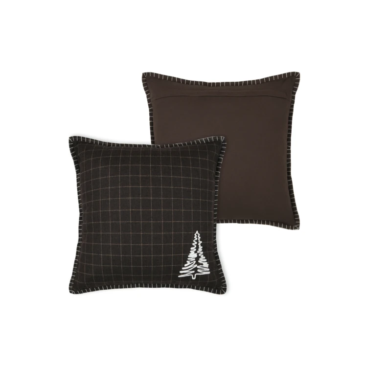 Coussin décoratif carré à carreaux et motif sapin
