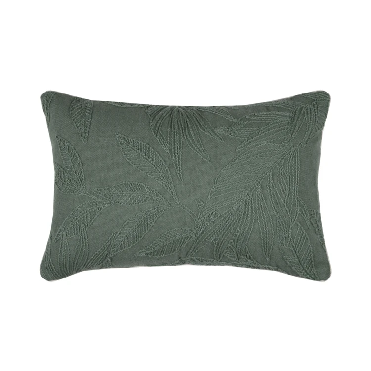 Coussin rectangulaire en coton à feuillage brodé