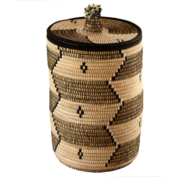 Panier à linge motifs ethniques en fibres naturelles