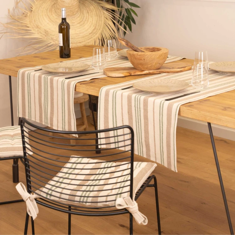 Chemin de table à rayures en coton