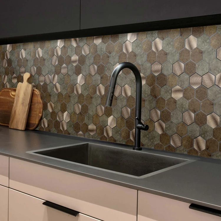 Crédence adhésive murale 3D effet carrelage hexagonal 4 pièces