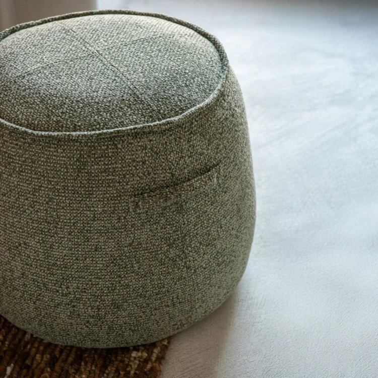 POUF ALEX CONTREPLAQUÉ/TISSU MARRON/ÉCRU